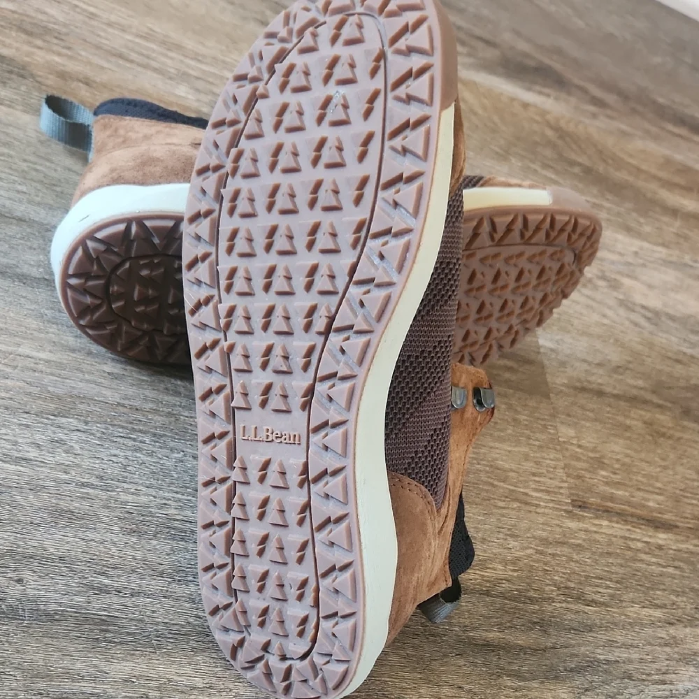 L.L. Bean Brown Suede & Dark Brown Mesh Ankle Booties with Burgundy Laces